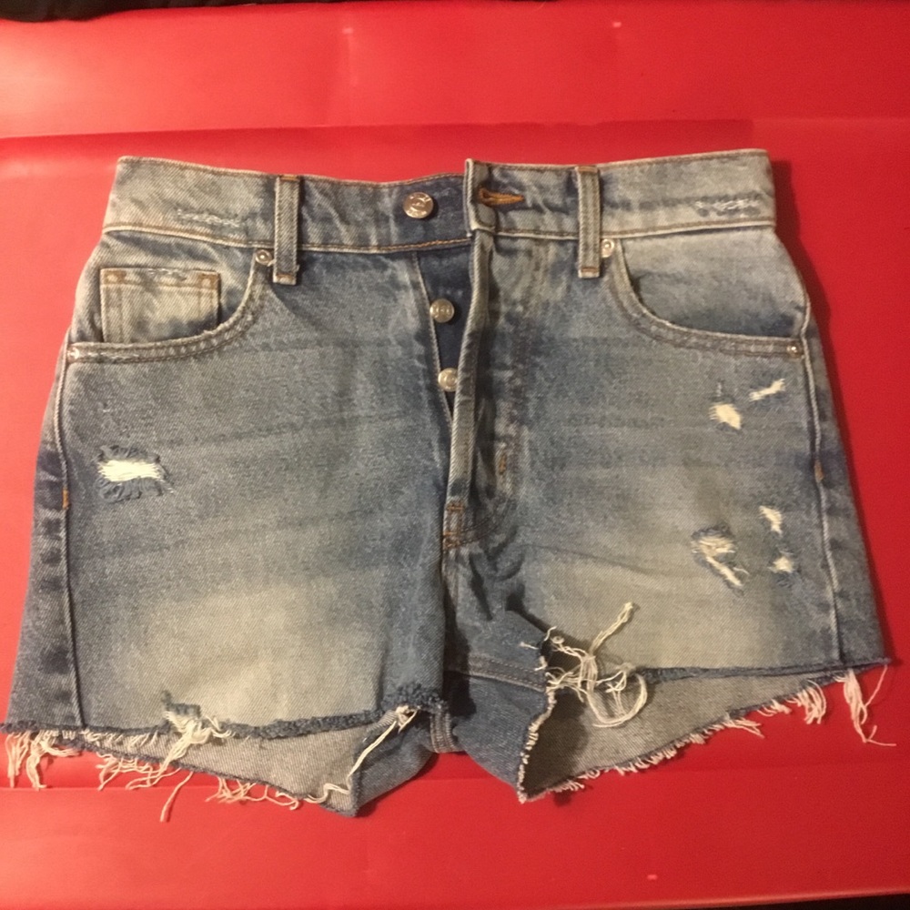 Revice distressed 5 pocket button fly cut off frayed denim short shorts 26
